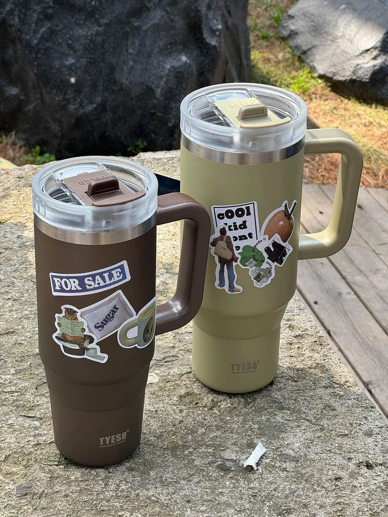 900ml/1200ml Garrafa Tumbler tyeso Caneca de Carro de Aço Sem Teto Com Alça Canudo Térmico Iced Copo de Viagem Isolado a Vácuo Copo de Café Quente.