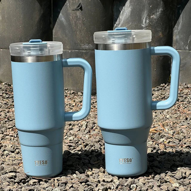 900ml/1200ml Garrafa Tumbler tyeso Caneca de Carro de Aço Sem Teto Com Alça Canudo Térmico Iced Copo de Viagem Isolado a Vácuo Copo de Café Quente.