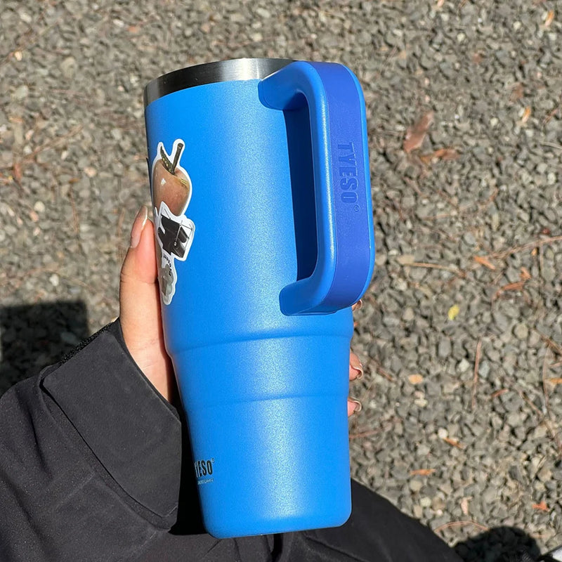 900ml/1200ml Garrafa Tumbler tyeso Caneca de Carro de Aço Sem Teto Com Alça Canudo Térmico Iced Copo de Viagem Isolado a Vácuo Copo de Café Quente.