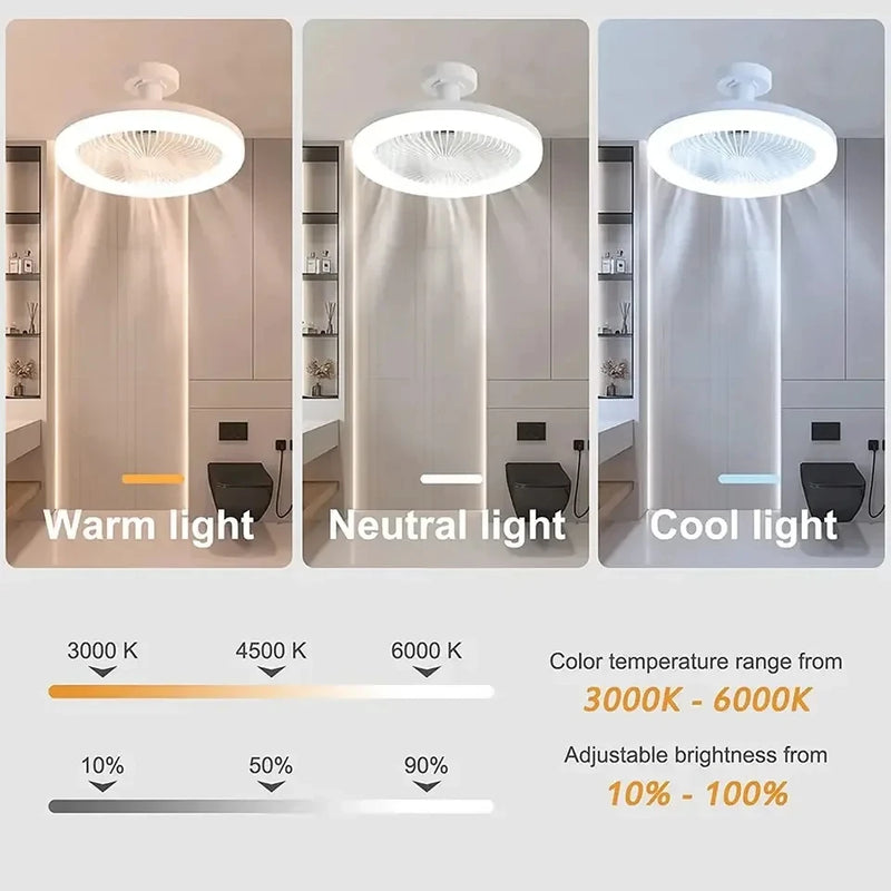 Ventiladores de teto com controle remoto e luz LED.