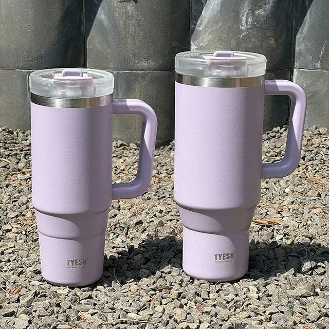 900ml/1200ml Garrafa Tumbler tyeso Caneca de Carro de Aço Sem Teto Com Alça Canudo Térmico Iced Copo de Viagem Isolado a Vácuo Copo de Café Quente.