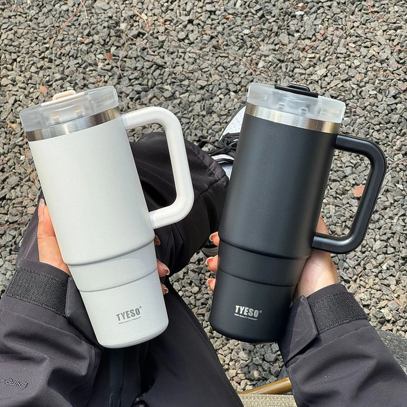 900ml/1200ml Garrafa Tumbler tyeso Caneca de Carro de Aço Sem Teto Com Alça Canudo Térmico Iced Copo de Viagem Isolado a Vácuo Copo de Café Quente.